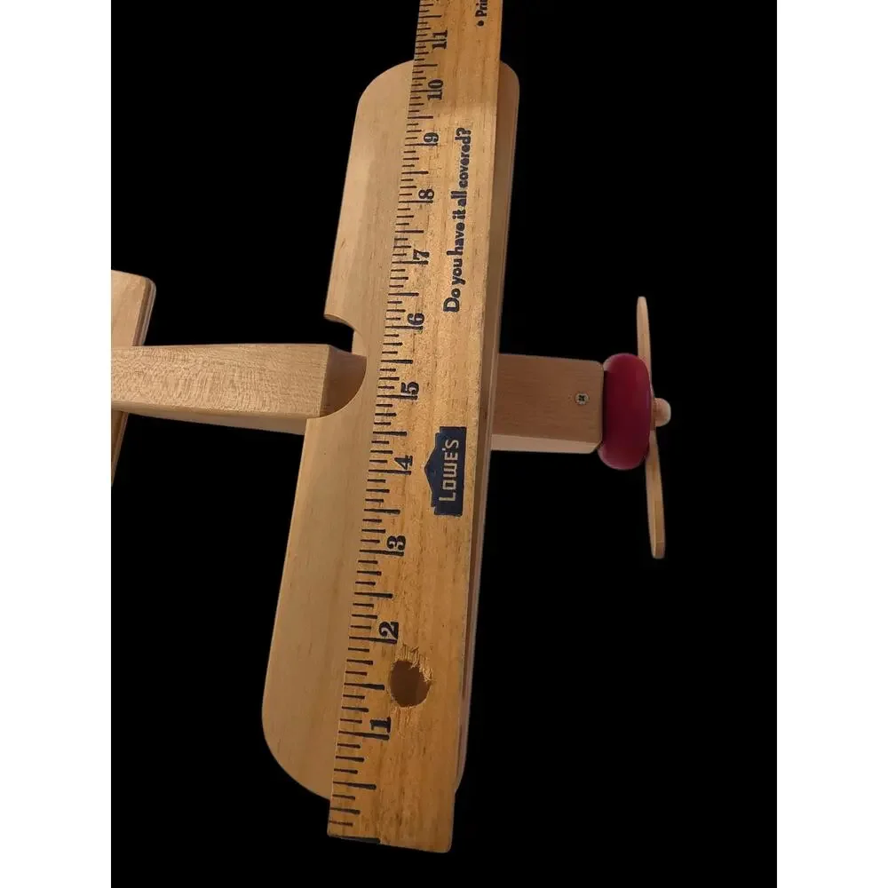 Wooden Handmade Biplane Vintage Style Folk Art